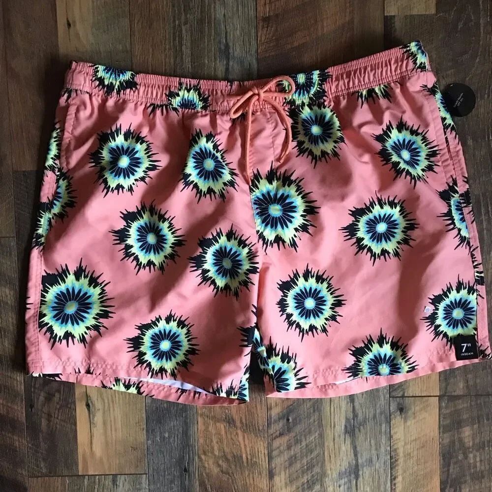 No Boundaries SZ 3XL 48-50 Swim Trunks Shorts Tropical orange tie dye New w/tags